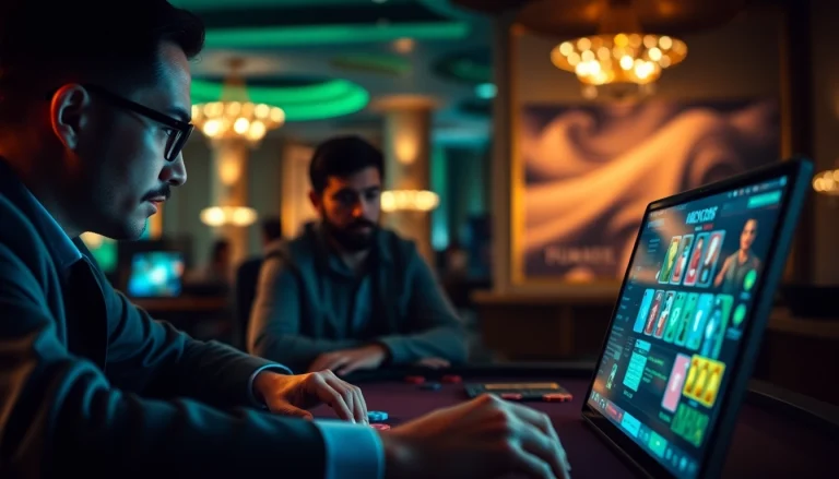 Experience the thrill of online poker with focused players at a virtual poker table.