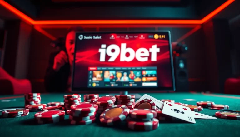Engage with the vibrant i9bet online gaming platform showcased through casino elements.