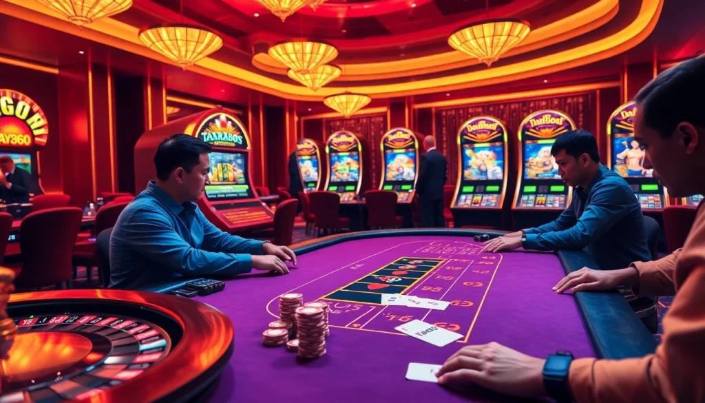 Experience the thrill of winning at https://taya365.ink/ with a lively poker table and vibrant casino ambiance.