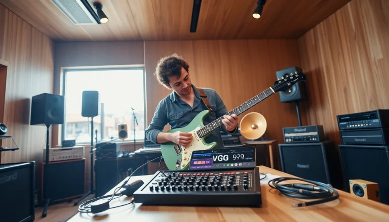 Showcase the VG99 guitar modeling system as a professional guitarist engages creatively.