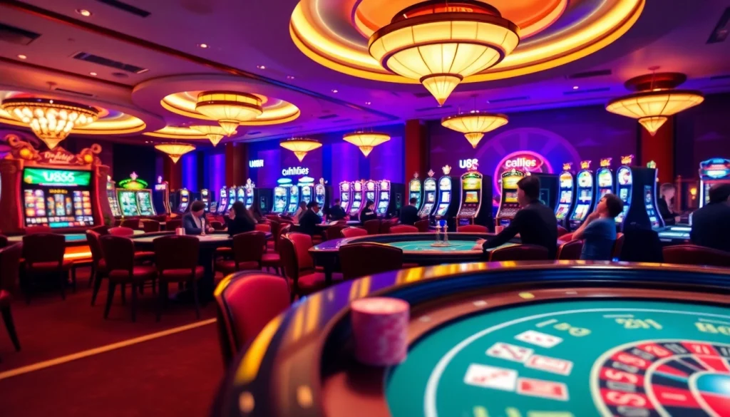 Experience thrilling gameplay at u888 with vibrant casino tables, poker chips, and illuminated slots.