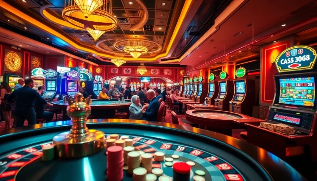 Exciting gameplay at jogoluck Casino with vibrant slot machines and enthusiastic players.