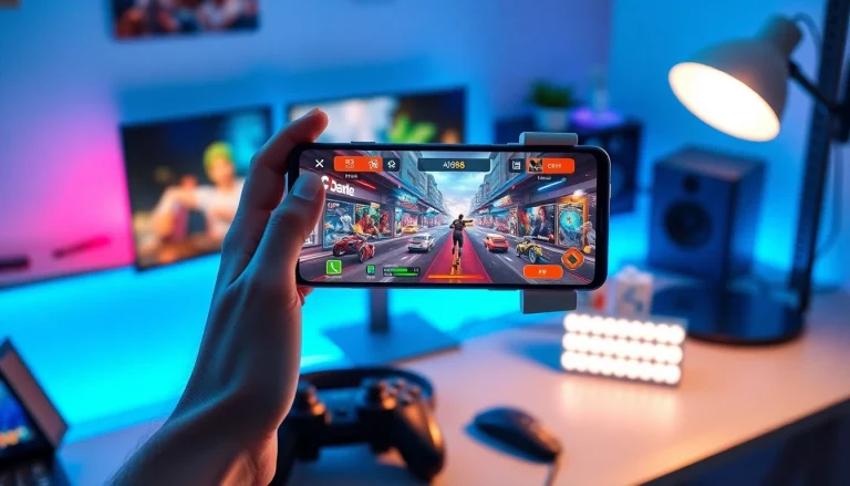 Download awin68 apk on a smartphone showcasing vibrant gaming graphics in a dynamic layout.