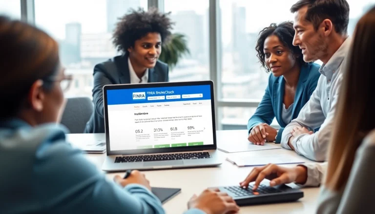 Verify brokers and advisors with FINRA BrokerCheck while consulting in a professional office.