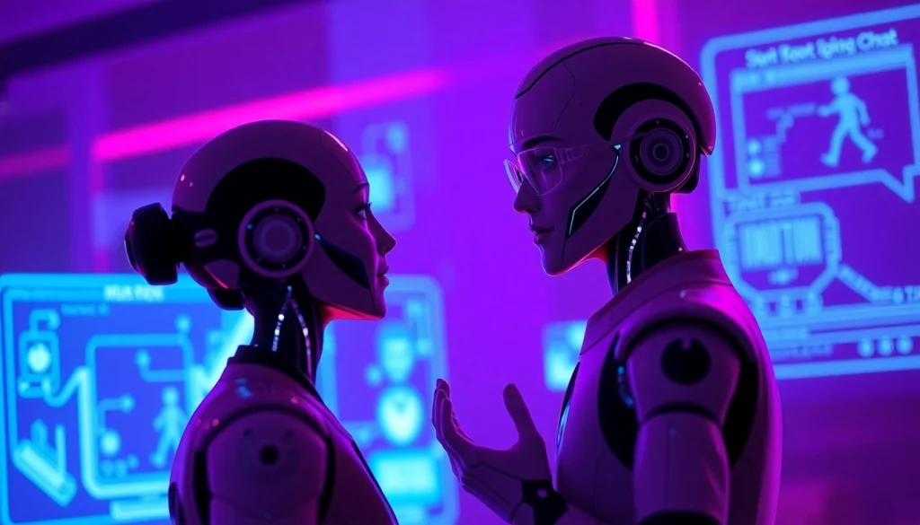 AI sexting experience illustrated with vibrant digital interface and engaging character.