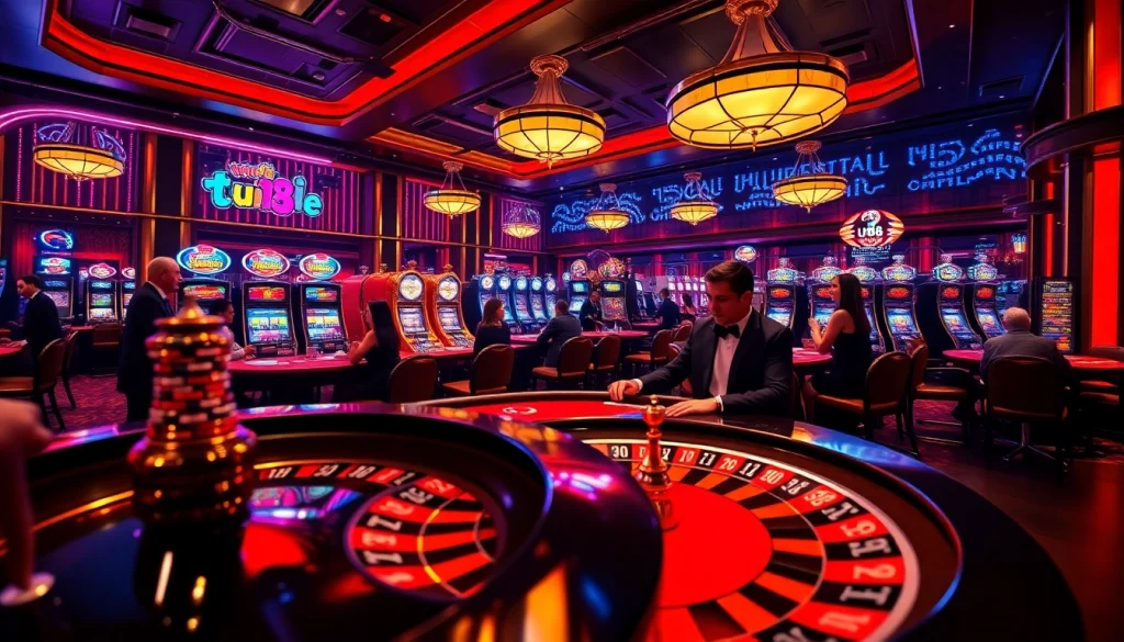 Experience the excitement of uu88 casino with players thrilling at a roulette table.
